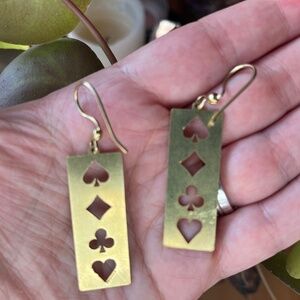 Spades Diamonds Clubs Hearts Card Suits Earrings - Raw Brass - Handmade - New